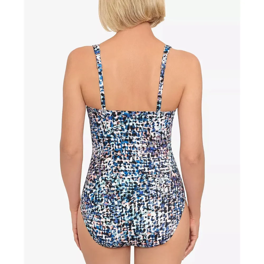 Swim Solutions Shirred Front Tummy Control One Piece Swimsuit 16 New